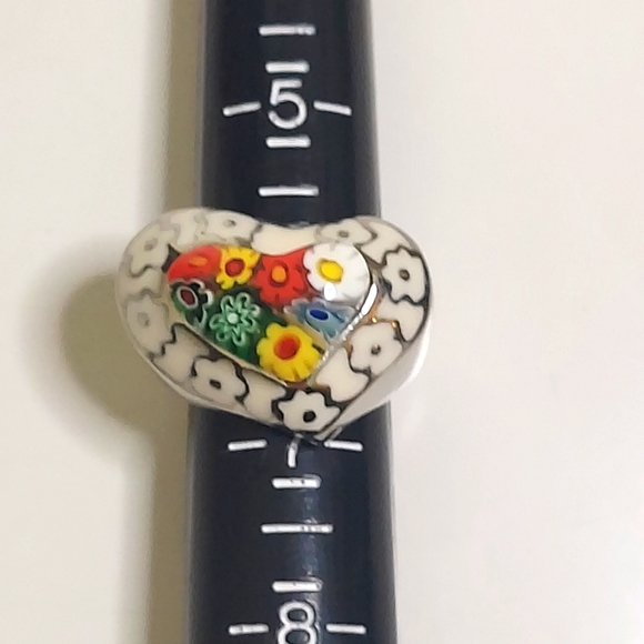 Raised Glass Heart Enamel Metal Statement Ring - Picture 10 of 10